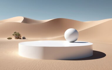white podium 3d render shape in sand dunes in the desert