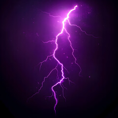 A vivid purple lightning bolt striking downwards against a dark, stormy background.