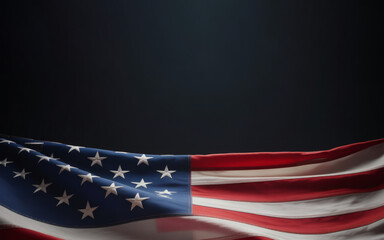 Dramatic Cinematic Portrait of the American Flag, with Dark Black Ample Copy Space Above for Text or Graphics
