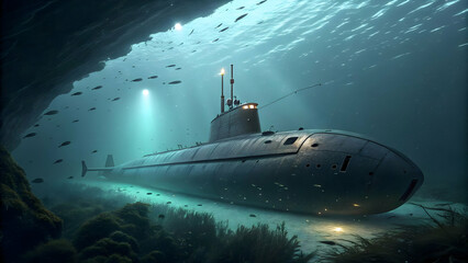 "Underwater Submarine Journey &ndash; Deep Sea Exploration Vector with Ocean Adventure Scene"
