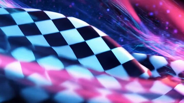 Checkered flag with vibrant neon colors