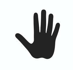 Stylized black hand silhouette on a white background, gesture and communication concept