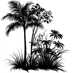 Fototapeta premium Silhouette tropical plants art.