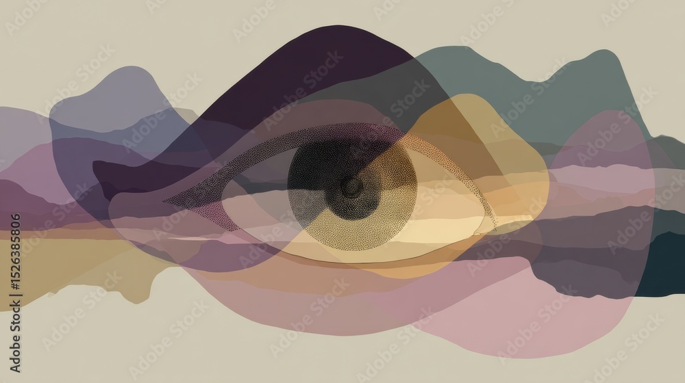Poster Layered Abstract Shapes Creating an Eye Design Against a Neutral Background With Clear Upper Half Showcasing Artistic Expression