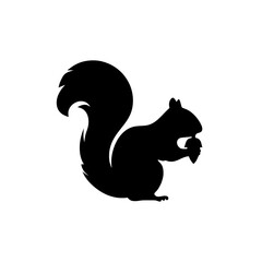 Silhouette of a squirrel holding an acorn against a white background on white background , no background © 3DStockX