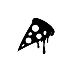 A graphic image of a pizza slice with dripping sauce in black color on white background , no background