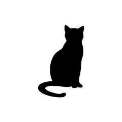 A silhouette of a cat sitting upright against a white background on white background , no background