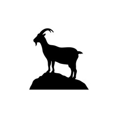 Silhouette of a goat standing on a rock against a white background on white background , no background