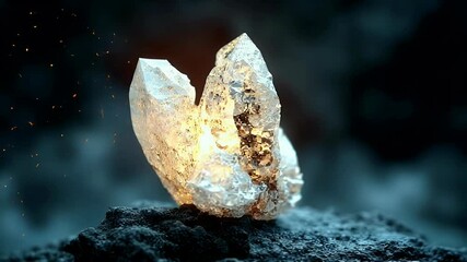 Illuminated crystal cluster on dark rock - Powered by Adobe