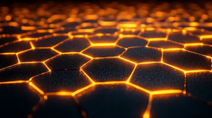 Obraz premium Glowing hexagonal grid, fiery texture