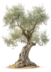 Fototapeta premium Olive Tree Isolated – Detailed Mediterranean Botanical with Gnarled Trunk and Silvery Leaves