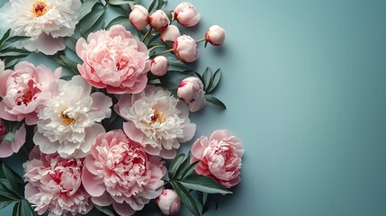 Soft pink and white peonies with a blank white gift card