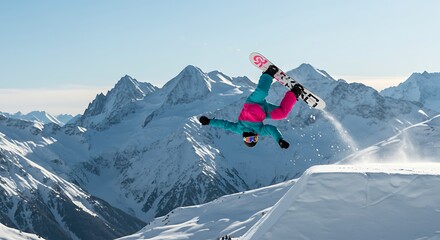 Snowboarder Backflip in Snowy Mountains