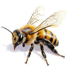 Bee, watercolor drawing vector, high quality, isolated on a white background.