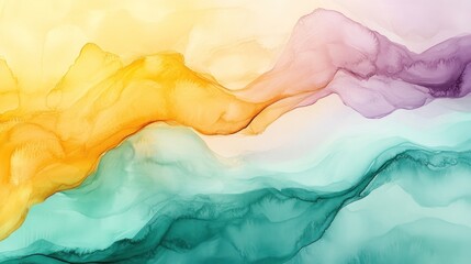 Abstract Colorful Ink Landscape: A Serene Teal and Golden Vista