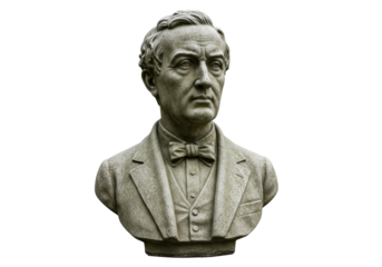 Isolated Old Stone Bust of a Stern Faced Man