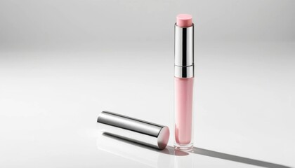 Elegant Pink Lip Gloss in Silver Tube Cosmetic Product Photography Beauty Shot