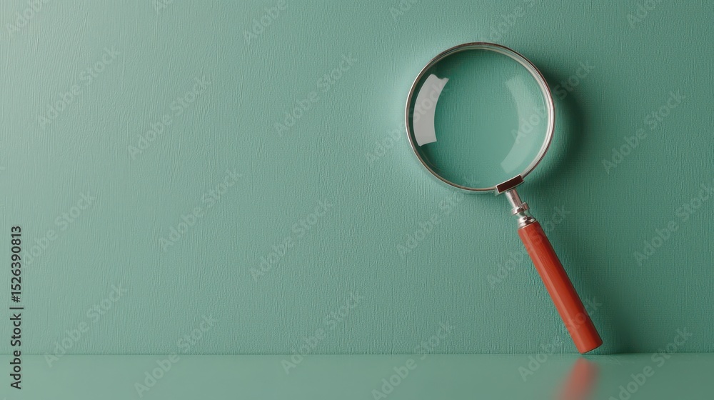 Poster magnifying glass on textured background for search and investigation purposes in modern design style
