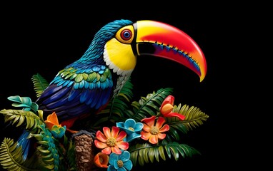 Colorful toucan nestled in lush green foliage