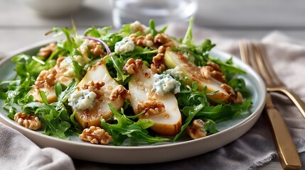 Arugula Salad with Pears, Walnuts, and Blue Cheese