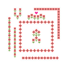 Set of traditional Ukrainian embroidery ethnic seamless borders with red stylized poppies ornament vyshyvanka for decorating clothes, bags, accessories. Part 3