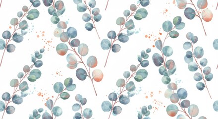 Eucalyptus branches dance with watercolor hues soft  serene