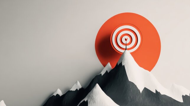 Abstract mountain landscape with target motif, symbolizing achievement, goal setting, and ambition in creative design