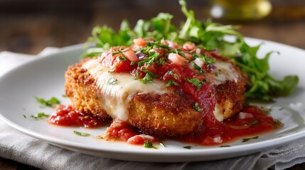Crispy Chicken Parmesan with Melted Cheese and Fresh Tomato Sauce