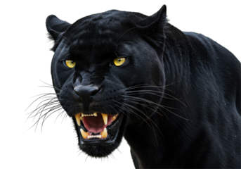 Isolated Roaring Black Panther with Sharp Teeth