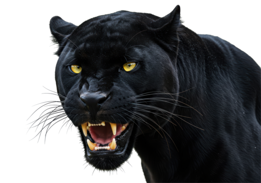 Isolated Roaring Black Panther with Sharp Teeth