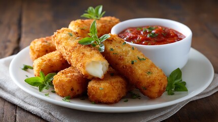 Crispy Mozzarella Sticks Served with Marinara Sauce