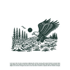 Hand drawn flying eagle isolated on white background