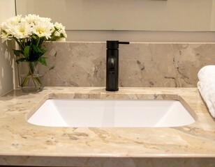Modern bathroom sink with flowers
