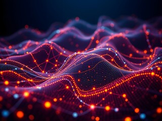 Abstract fractal light patterns create a dynamic technology backdrop with glowing wave elements, ideal for virtual reality design