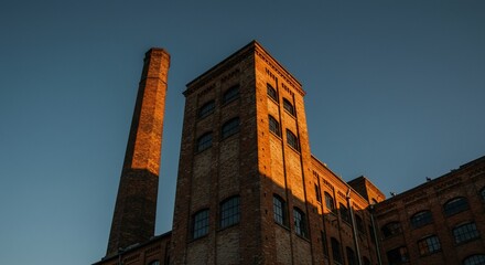 Brick factory with tower and chimney