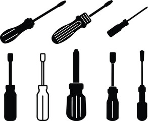 Naklejka premium screwdriver silhouette icon set illustration.