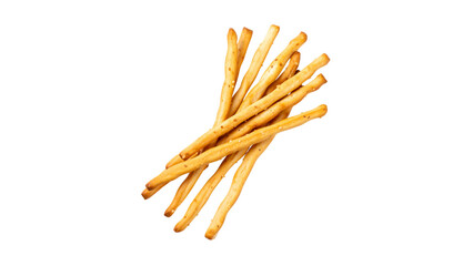 Crispy grissini breadsticks on white background, delicious Italian snack food, crunchy thin breadsticks isolated for culinary use