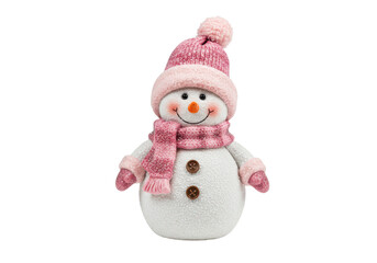 Isolated Pink Snowman with Matching Hat and Scarf Festive