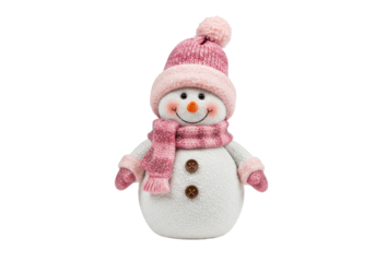 Isolated Pink Snowman with Matching Hat and Scarf Festive