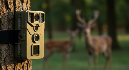 Camouflaged camera captures deer in forest
