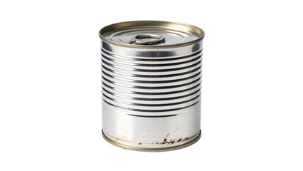 Old metal can food storage container, vintage tin with rustic patina, antique kitchenware isolated on white background