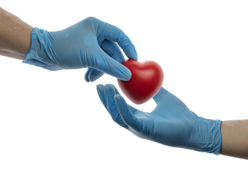 Obraz na płótnie Canvas doctor hands giving a red heart, health care, organ donation, family life insurance, world heart day, world health day, praying concept.