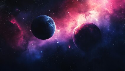 Two planets nebula cosmic space background art