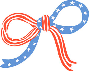 Coquette 4th of july ribbon bow squiggle flat design for patriotic