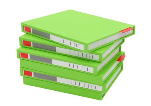 Isolated Stack of Green File Folders with Red Tabs