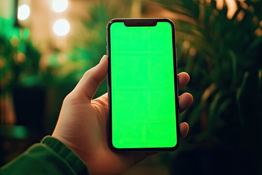 Detailed Color Image of Hand Holding Phone Green Screen White