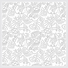 Valentine's day seamless pattern with Hand Drawn Typography.  Seamless love pattern. Seamless vector pattern with lettering, hearts and dots. Valentine's day pattern.