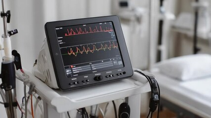 Medical monitor displaying vital signs on a cart.