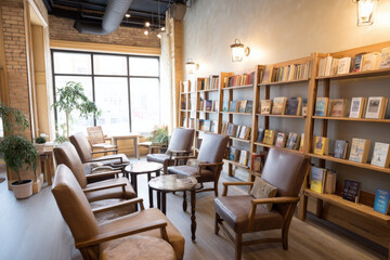 cozy independent bookstore interior with comfortable seating and wooden shelves filled with diverse books offering a warm and inviting atmosphere for readers