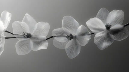 X-ray style grayscale image of delicate flower branch.